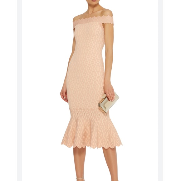 Jonathan Simkhai Dresses & Skirts - Jonathan Simkhai Pink Knit Off The Shoulder Diamond Print Jacquard Mermaid Dress